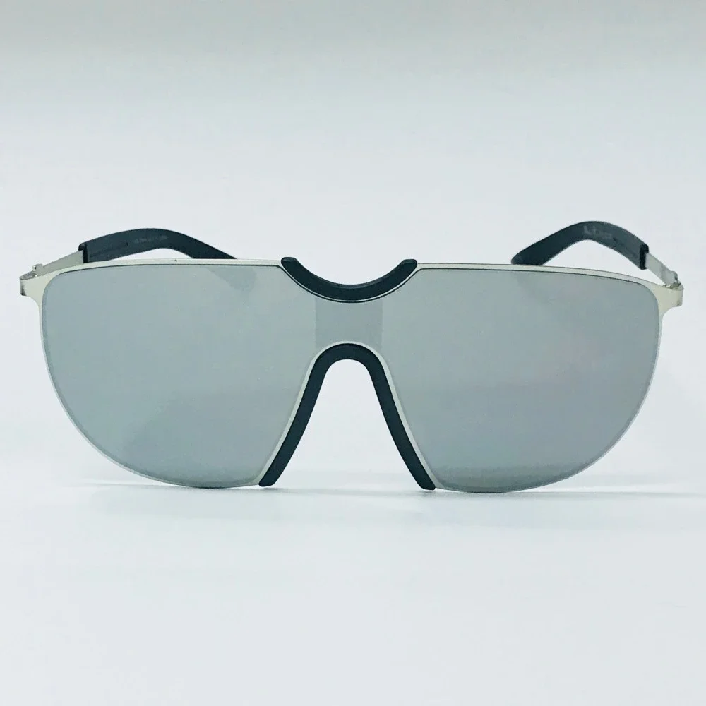 Shield Sunglasses Silver Mirrored Lens Semi Rimless Sporty Fashion Men Oversized